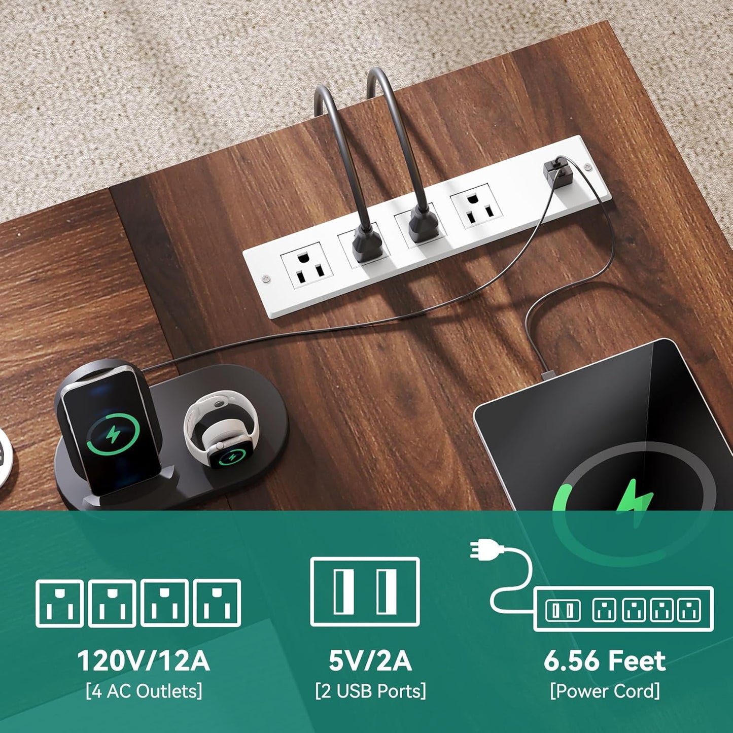 YITAHOME Executive Desk with Power Outlets, 71" L Shaped Desk with File Cabinet, Executive Desk with Drawers & Storage Shelves, Corner Office Desk with Bookshelf for Home Office, Walnut & White