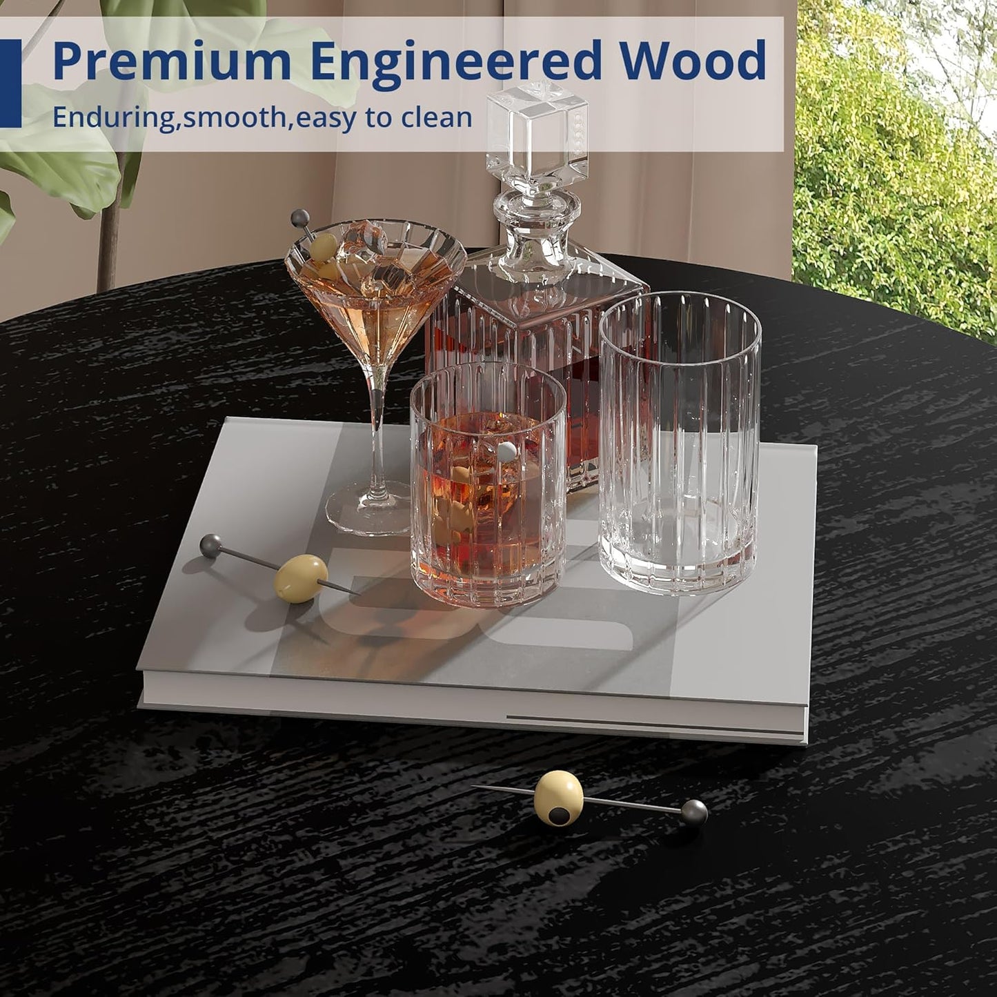 VECELO 36” High Top Bar Table, Sturdy Frame with Metal Base for Cocktail, Pub, Easy Assembly, Black