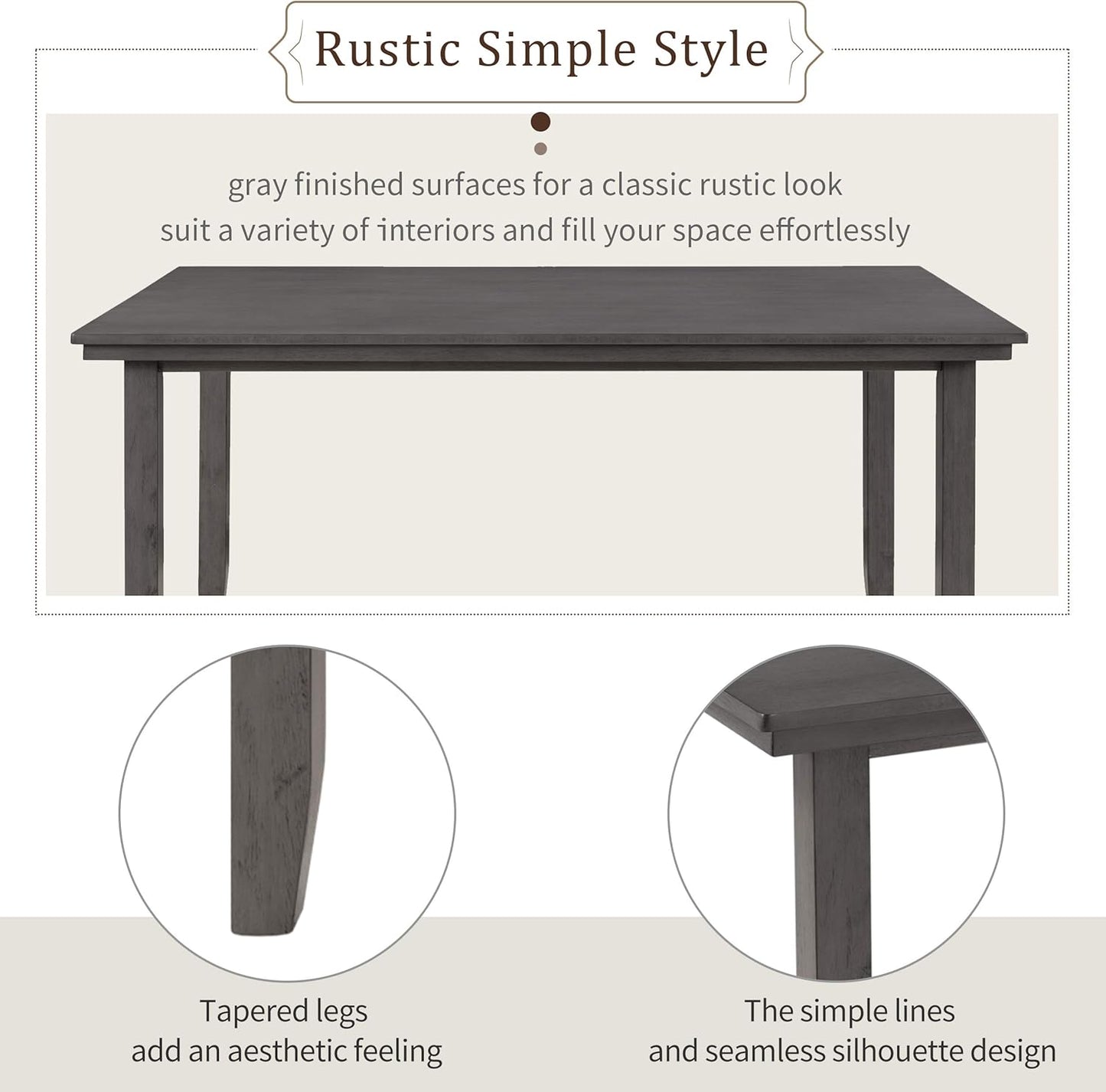 Ball & Cast 6 Piece Dining Table Set with 4 Upholstered Chairs and 1 Bench,Wooden Living Room Furniture W/ 60" Rectangle Kitchen Desk,for Restaurant,Home Bistro,Gray