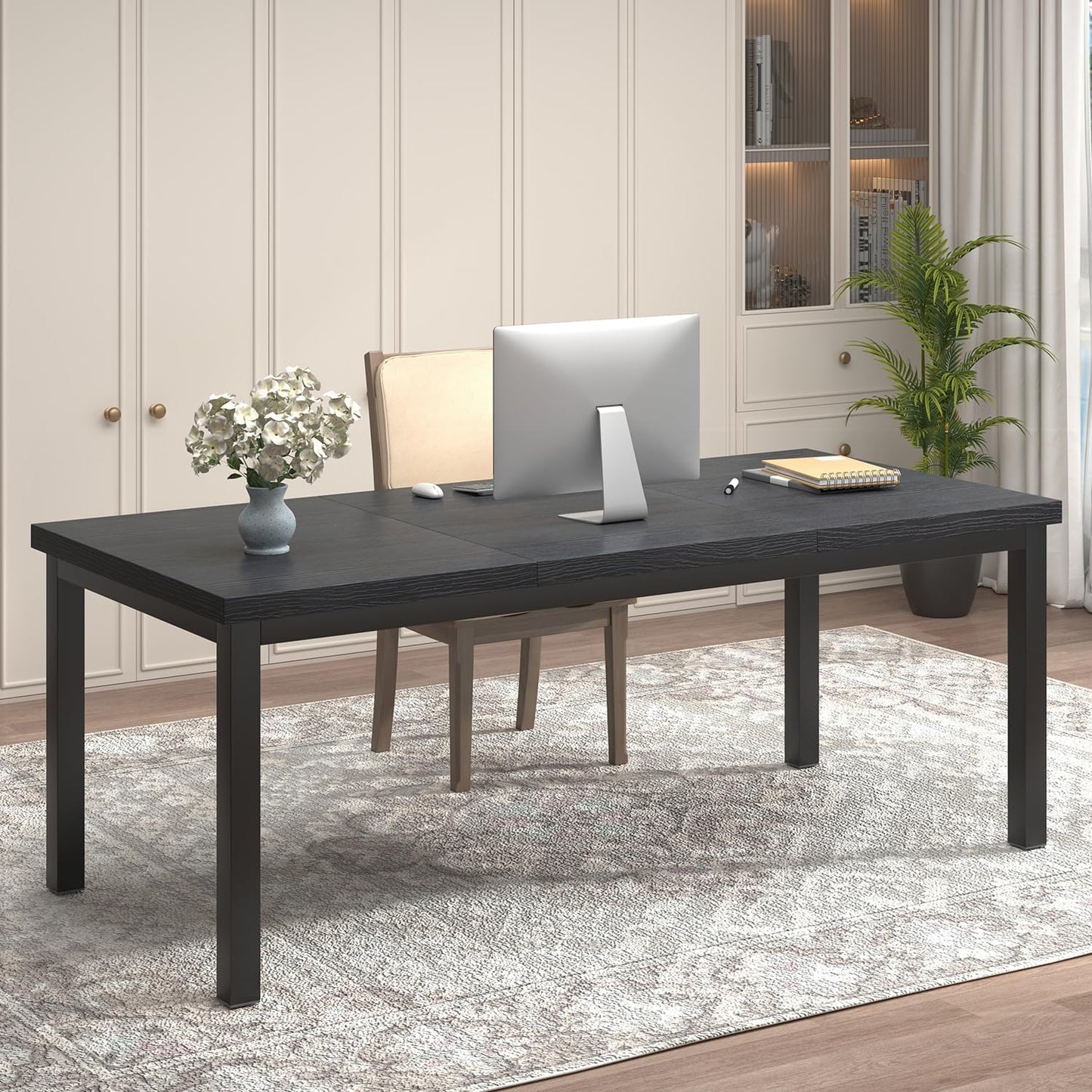 63 Inch Large Computer Desk, Gaming Long Desk with A Modern Design Wide Desk at Home, Perfect for Office Work, Studying, and Writing, Etc., Black.