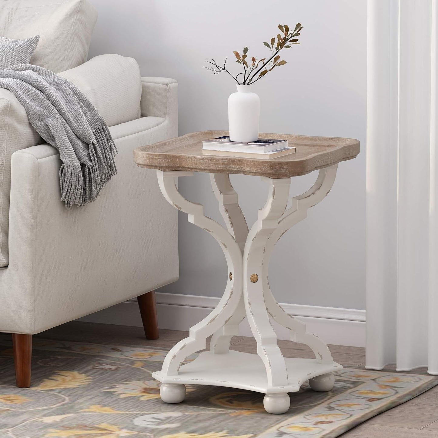 Christopher Knight Home Eudora French Country Accent Table with Square Top, Natural + Distressed White