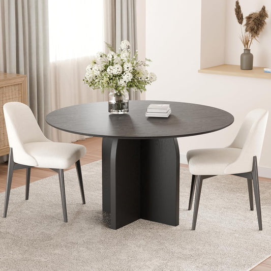 Casaphoria Kitchen Table Set with 2 Chairs, 42" Round Dining Kitchen Table & Chairs Set for 2-4, Wood Modern Dining Table for Living Room, Easy Assembly, Black