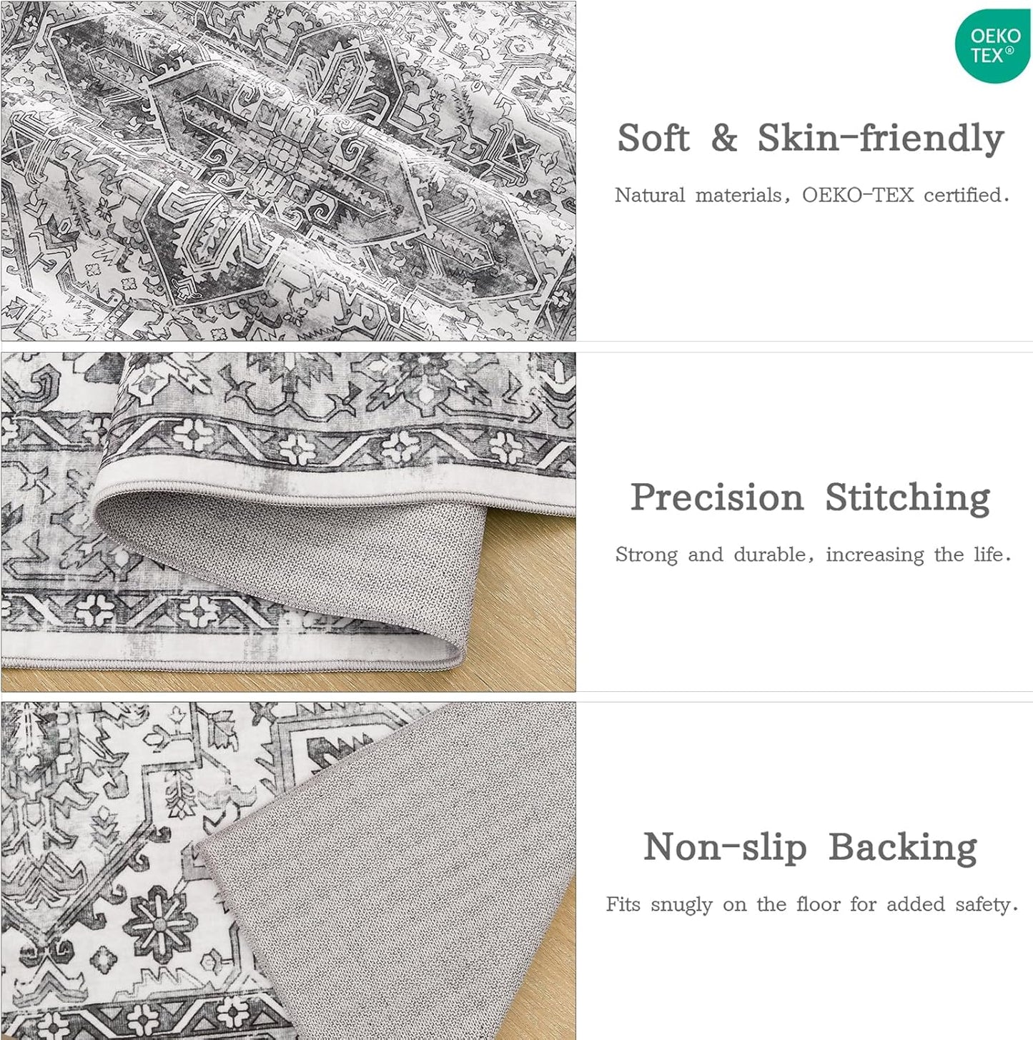 zesthome 9x12 Area Rugs,Stain Resistant Washable Rug,Ultra-Thin Rugs for Living Room,Bedroom,Non-Slip Backing Home Decor Large Area Rug (Grey/White,9'x12')