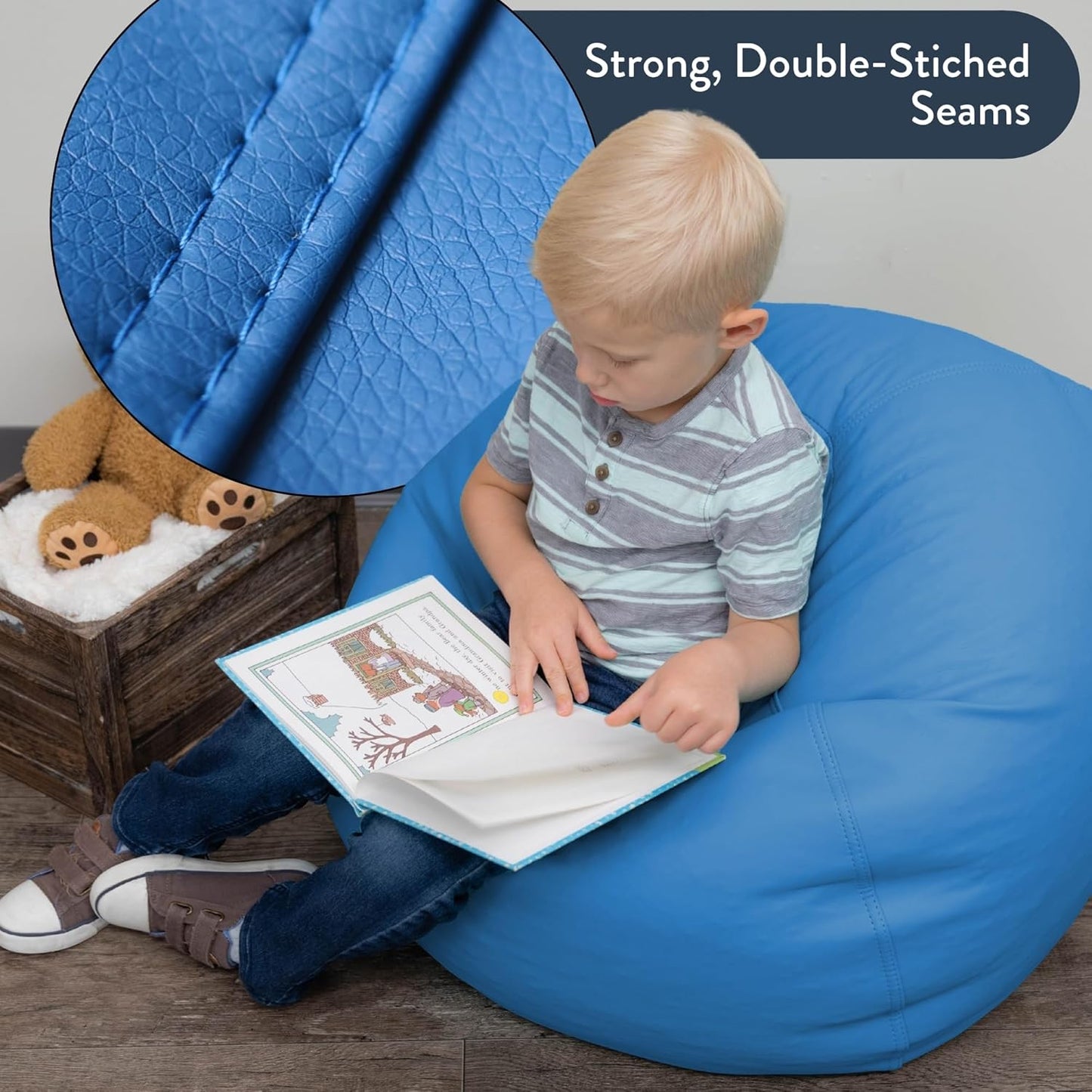 Children's Factory 26" Kids Bean Bag Chairs, Flexible Seating Classroom Furniture, Beanbag Ideal for Boy/Girl Toddler Daycare or Playroom, Deep Water (CF610-035)