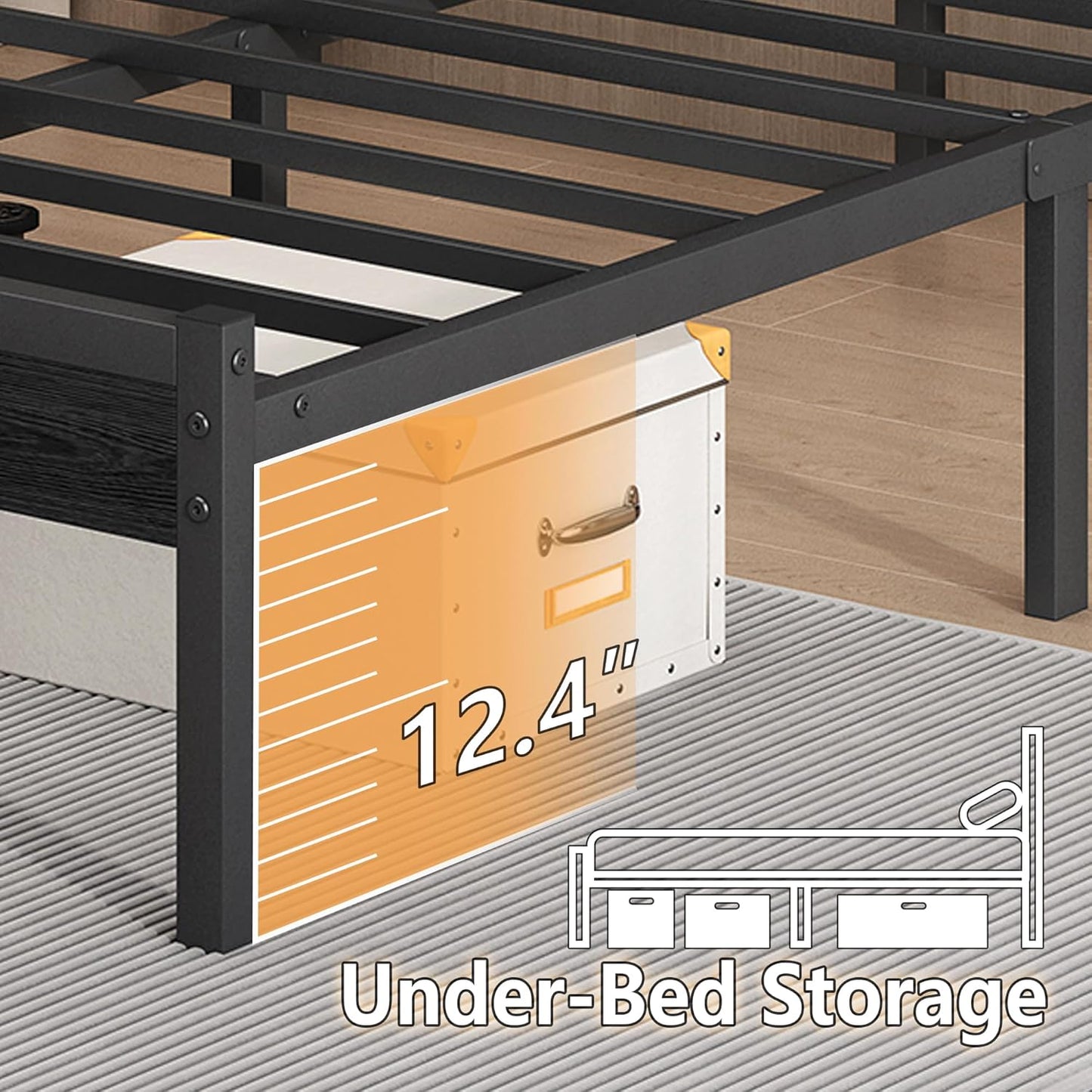 14 Inch Classic Metal Platform Bed Frame-Full Size Bed Frame with Headboard,Steel Slats Support-LED Bed Frame with USB Charging Station,Under Bed Storage,No Box Spring Needed,Noise Free