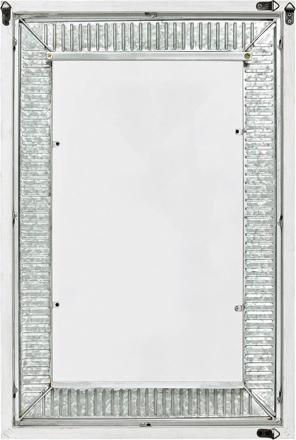 Kate and Laurel Deely Farmhouse Wall Mirror, 27 x 39, White and Silver, Rustic Wall Decor with Galvanized Metal Frame