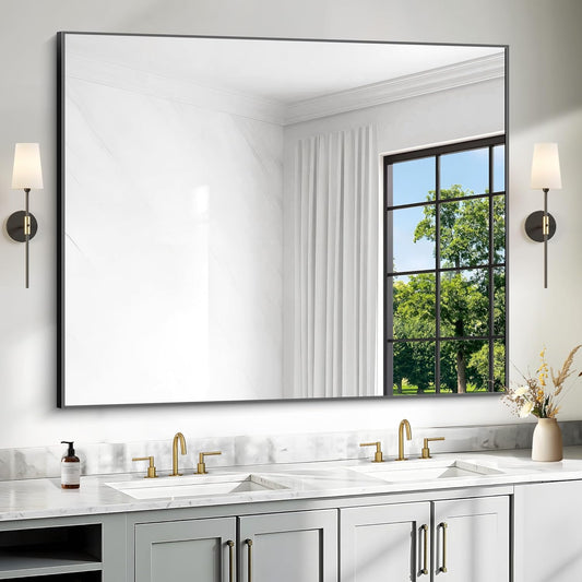 40x48 inch Large Black Bathroom Mirror, Black Rectangle Wall Mirror, Rectangle Mirror for Bathroom Over Sink, Frame Vanity Mirror for Entryway, Living Room, Bedroom, Hangs Horizontally or Vertically