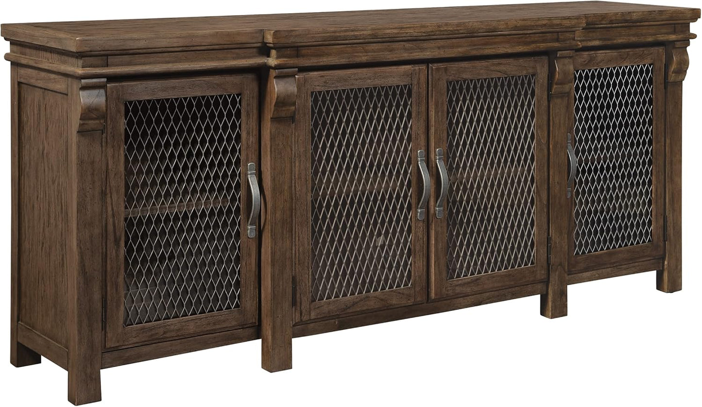 Hekman Furniture Entertainment Center Wexford Finish, Antique Pewter Wire Grating Multiple Storage Units, Sturdy Wooden Frame Credenza Storage Cabinet Perfect for Home Decor & Dinning Room