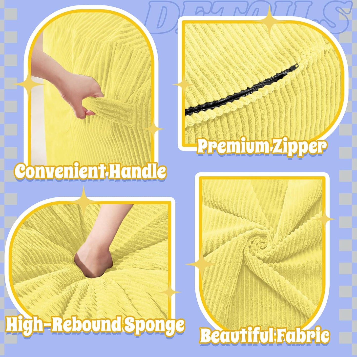 HABUTWAY 3FT Bean Bag Chair,Giant Bean Bag Chairs for Adults,Big Bean Bags with Memory Foam Filled, Large Beanbag Chairs with Soft Corduroy Cover-Yellow