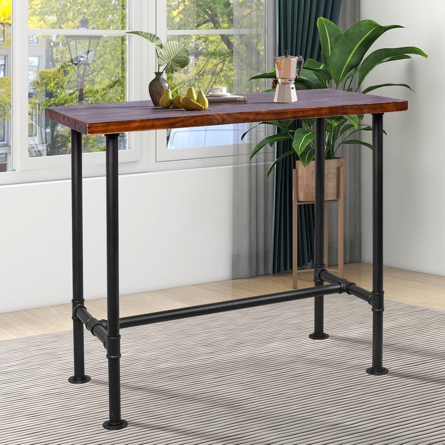 Diwhy DIY Industrial Design Pipe Dining Table Casual Pub BAR Laptop Table Modern Studio Wood and Metal Rectangular Dining Table homeoffice Desk Breakfast high bar Table Brown Desktop 47.3" × 23.6"