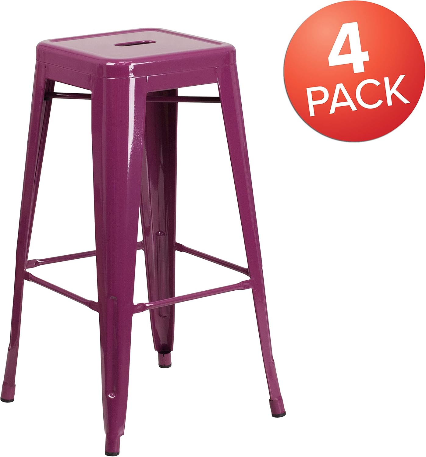 Flash Furniture Kai Commercial Grade 4 Pack 30" High Backless Purple Indoor-Outdoor Barstool