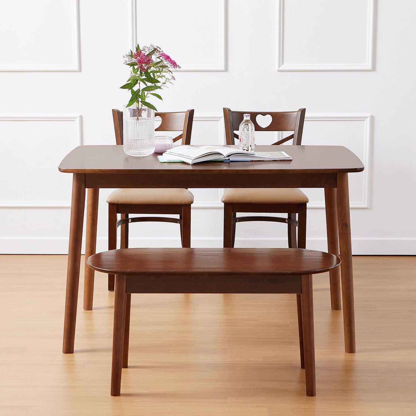 Livinia Aslan 47" Malaysian Oak Rectangular Wooden Dining Table/Solid Wood Kitchen Desk (Walnut)