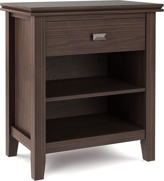 SIMPLIHOME Artisan SOLID WOOD 24 inch Wide Transitional Bedside Nightstand Table in Warm Walnut Brown for the Living Room and Bedroom