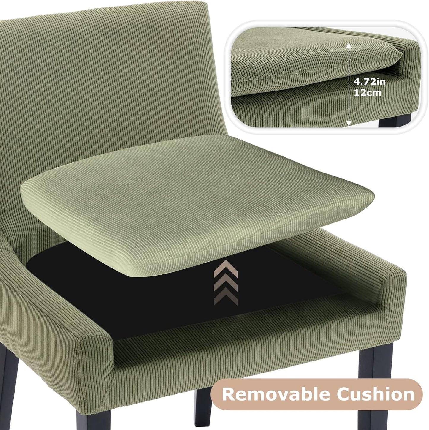 COLAMY Modern Dining Chairs Set of 4, Upholstered Corduroy Accent Side Chairs with Mid Back and Wood Legs for Living Room/Dining Room- Light Green