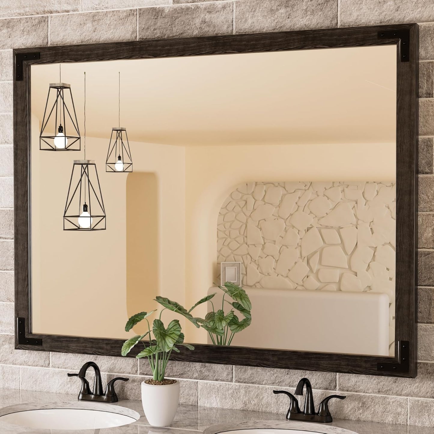 TETOTE 48 x 36 Black Wood Framed Mirror for Bathroom Wall/Bedroom/Living Room/Entryway Farmhouse Rustic Bathroom Vanity Mirror Waterproof (Horizontal/Vertical Mounted)