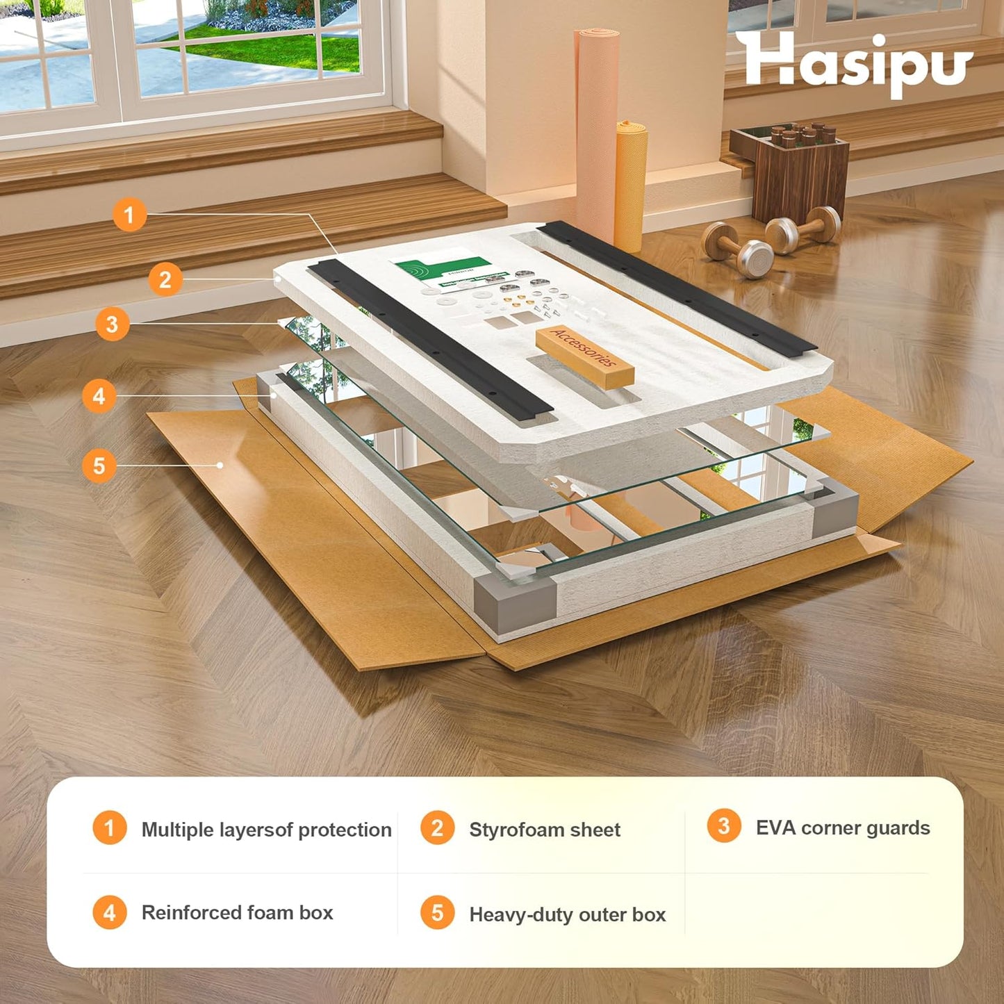 Hasipu 3Pcs 55''x17'' Home Gym Mirror Large Full Length Wall Mounted Full Body Mirror for Yoga Dance Fitness Exercise Studio Bedroom Garage, Frameless Tempered Glass Workout Mirrors Walnut Rectangular