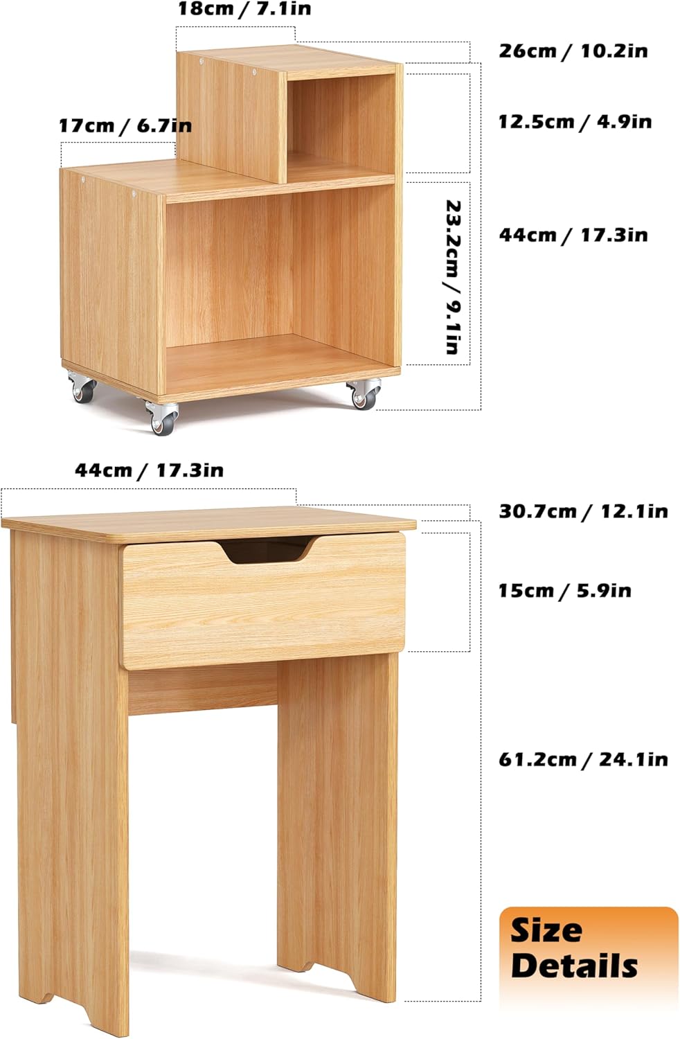 End Table Small Night Stand for Small Spaces Narrow Side Tables Bedside Table with Drawer Rolling Open Storage Shelf Accent Vintage Farmhouse Nightstand with Wheels for Living Room Bedroom Balcony