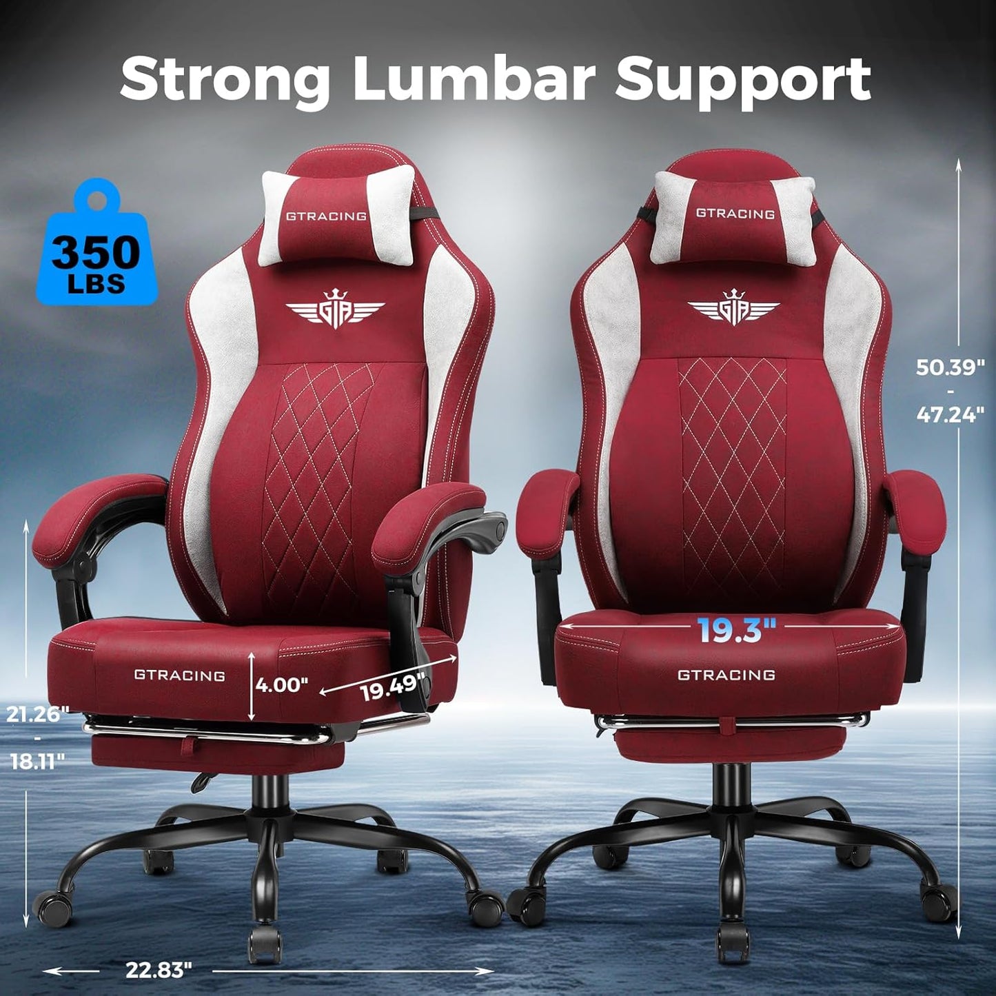GTPLAYER Big and Tall Gaming Chair Breathable Fabric Computer Chair with Strong Lumbar Support, Comfortable Office Chairs with Pocket Spring Cushion, High Back Ergonomic Desk Chairs with Footrest