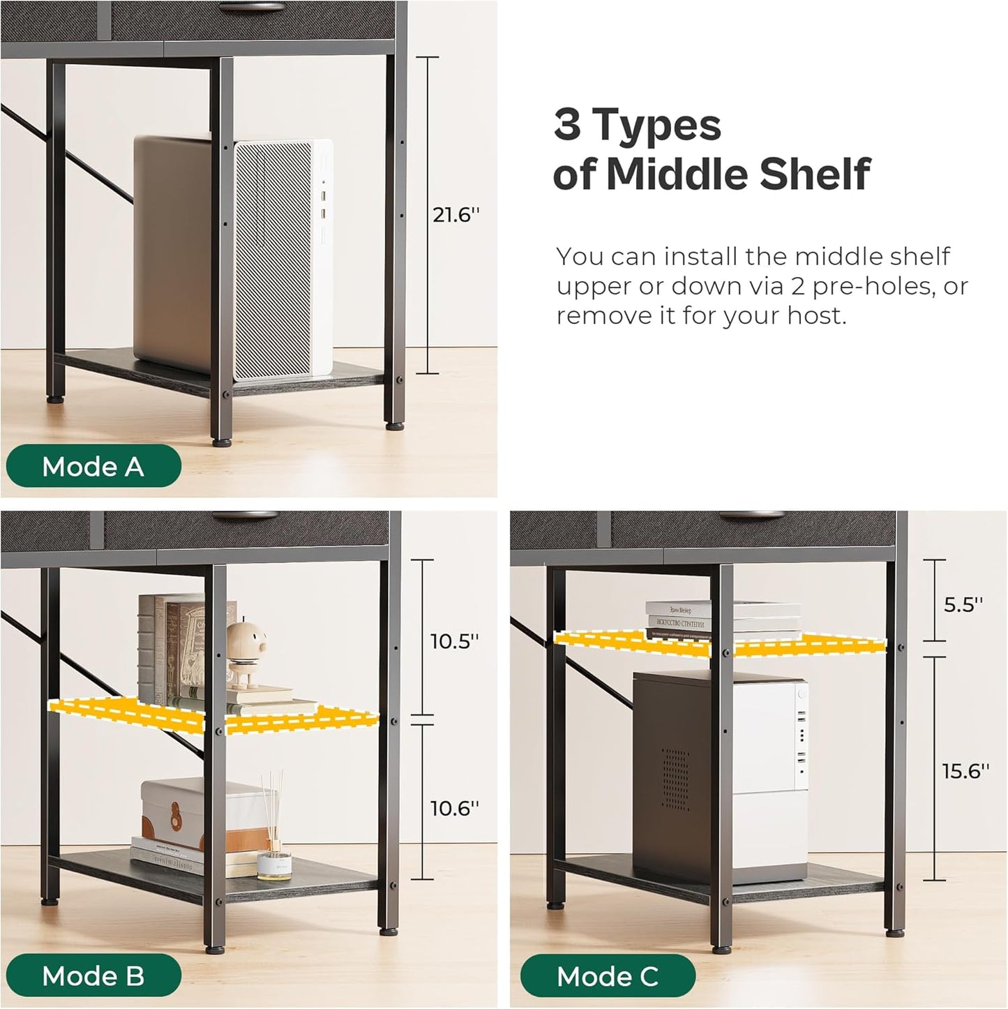 Huuger Computer Desk with 6 Drawers, 63 Inch Office Desk with Shelves, Reversible Gaming Desk, Corner Desk with Storage, for Home Office, Study, Living Room, Grey