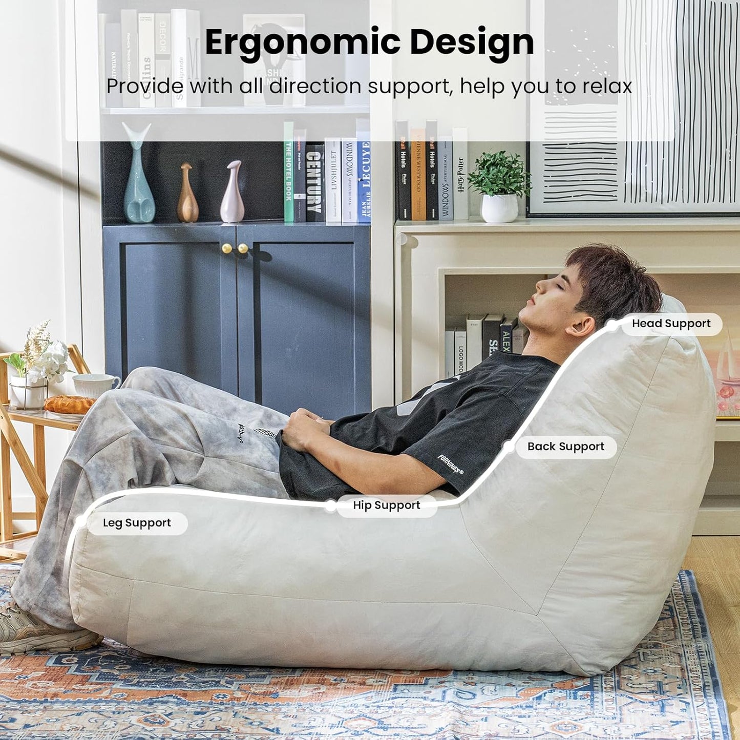 Bean Bag Chair Lazy Bean Bag Sofa, Floor Beanbag Chairs with Stuffed High-Density Foam, Memory Foam Bean Bag Sofa for Living Room, Bedroom and Office