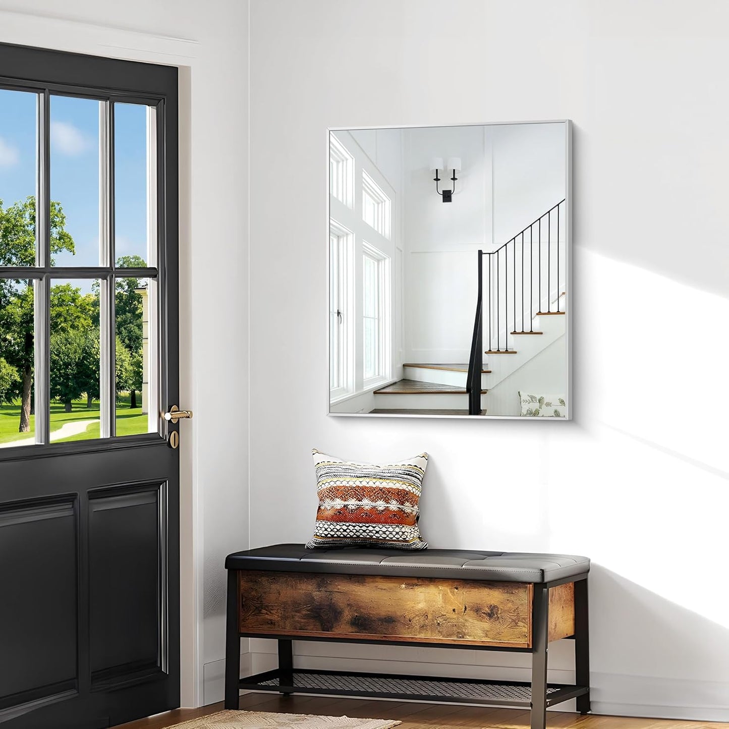 BONEWEI Silver Bathroom Mirror,30x36 inch Wall Mirror for Bathroom Wall Mounted,Rectangle Mirror for Bathroom Over Sink,Modern Metal Frame for Living Room,Bedroom Entryway,Horizontal/Vertical