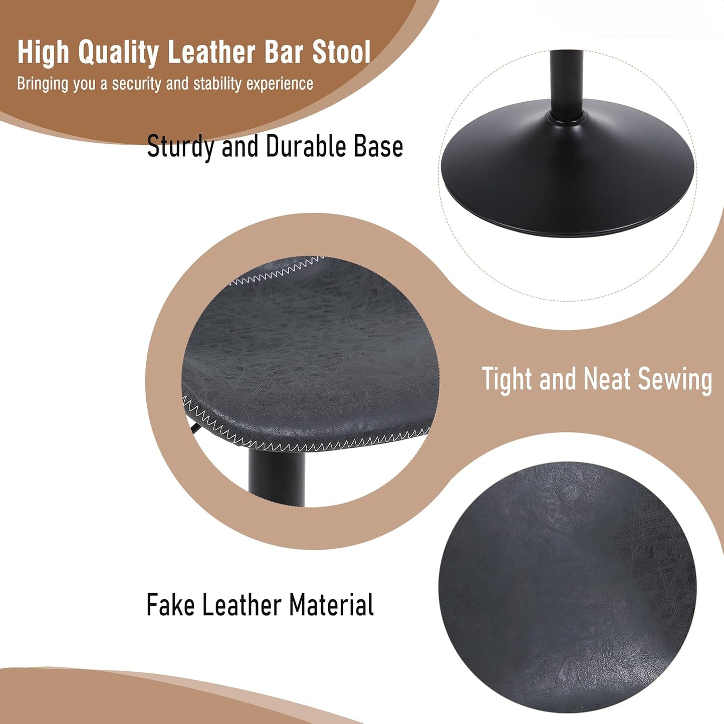 Bar Stools, Swivel Counter Height Barstools with Back, Adjustable Modern Bar Chairs, Tall Armless PU Leather Kitchen Island Stool (Black 02, Set of 4)