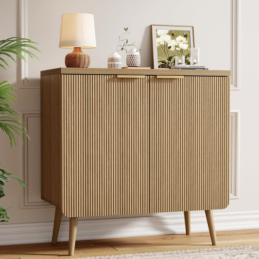 Sideboard Buffet Cabinet with Storage, 2 Doors Wood Entryway Cabinet, Modern Accent Cabinet with Solid Wood Feet & Adjustable Shelves, Multifunctional Console Table for Living Room, Kitchen, Hallway