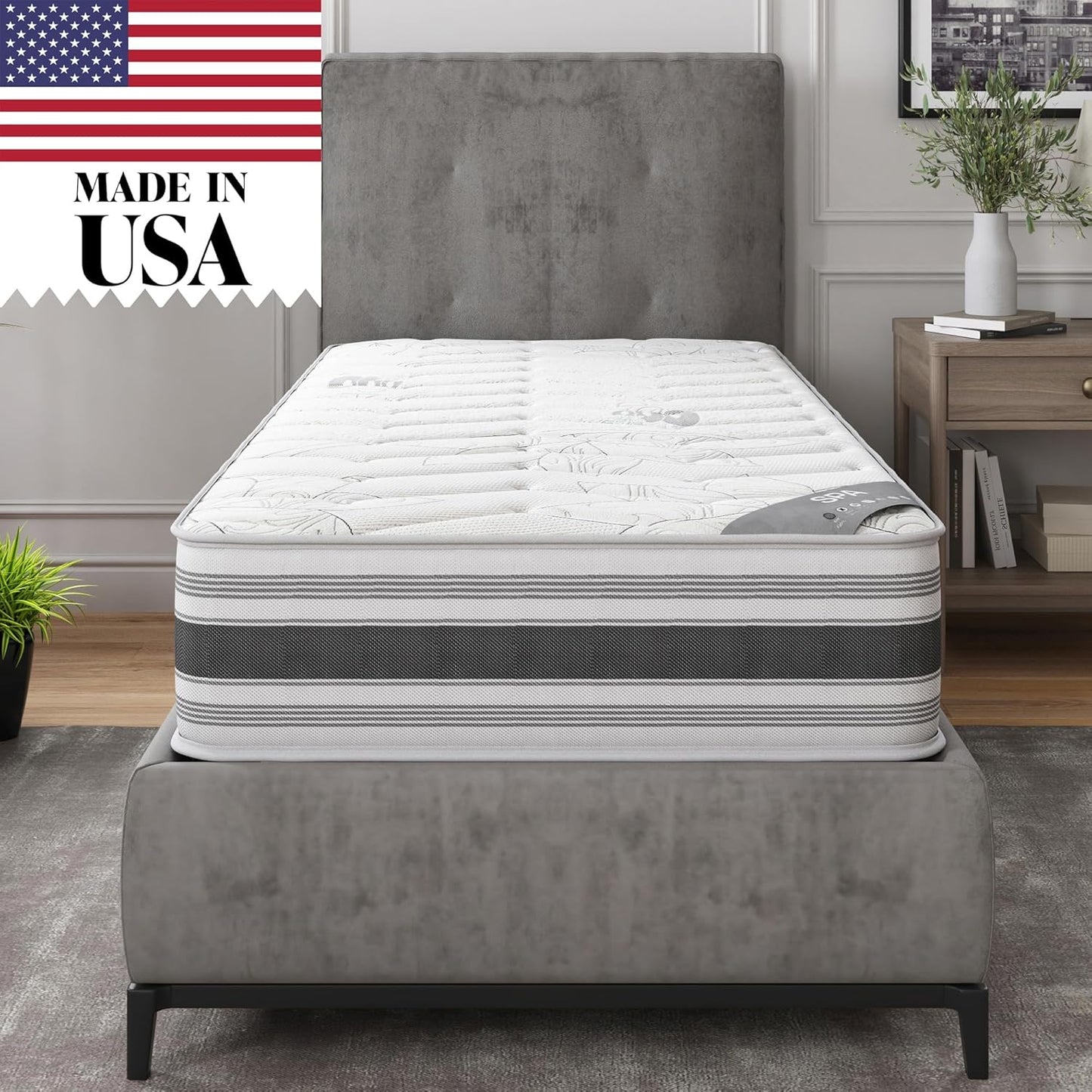 Ottomanson Twin 12" Hybrid Mattress - Meditation Antistatic Quilted Cover - Made in USA - Firm Support - Individually Pocketed Coils & CertiPUR-US Foam - Fiberglass-Free - Bed in a Box