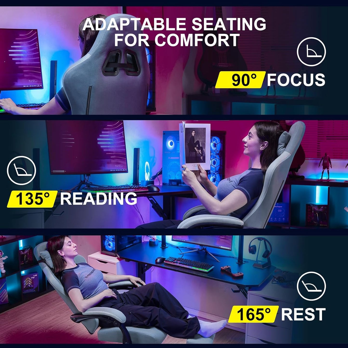 GTPLAYER Gaming Chair, Computer Office Chair with Pocket Spring Cushion, Linkage Armrests and Footrest, High Back Ergonomic Computer Chair with Lumbar Support Task Chair with Footrest