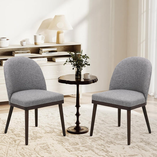COLAMY Upholstered Dining Chairs Set of 2, Wooden Kitchen Chairs with Open Back, Modern Dining Room Chairs with Wood Frame, Dinner Side Chairs for Dining Room Kitchen Restaurant, Dark Grey