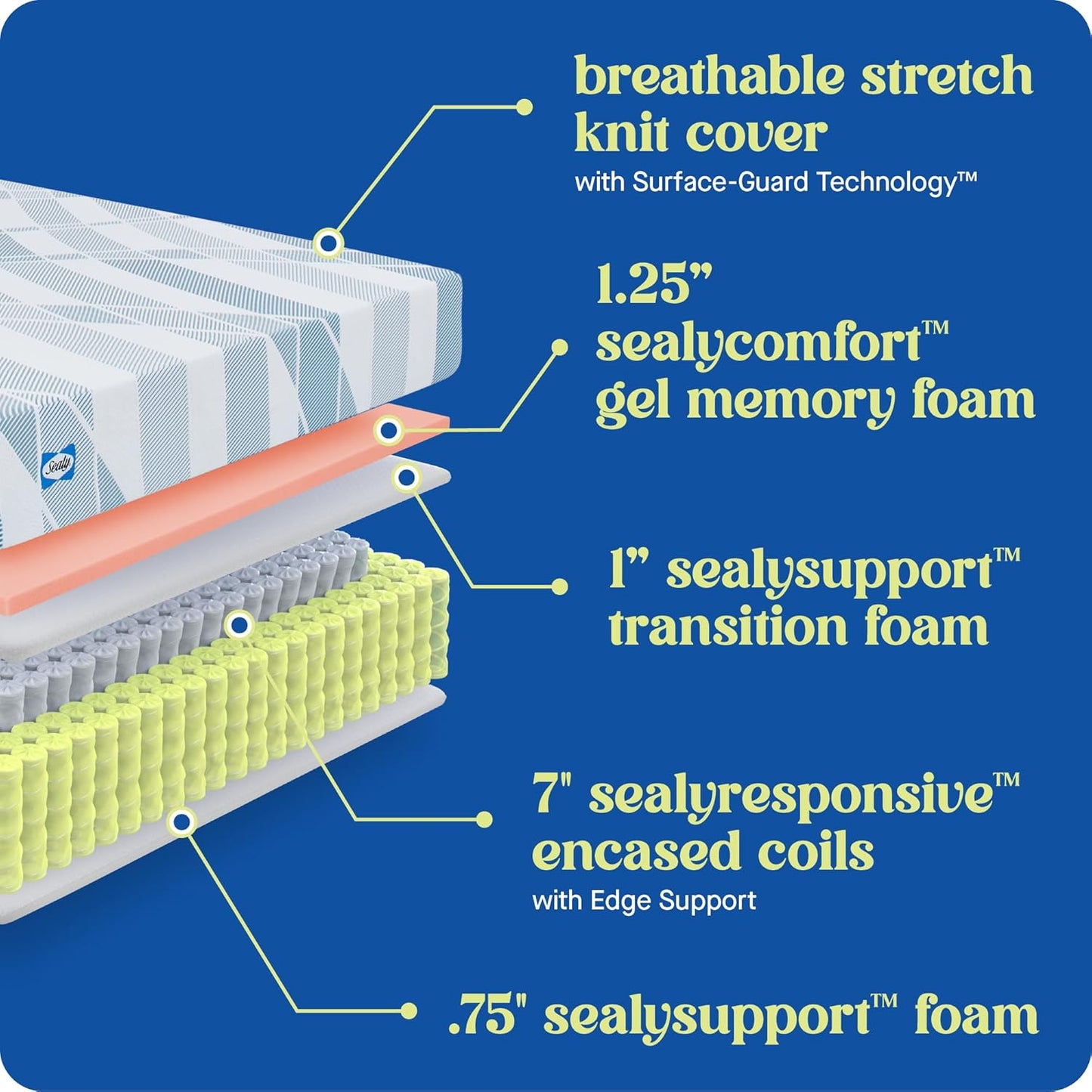 Sealy Dreamlife 10" Hybrid Mattress-in-a-Box, California King, SealyComfort Gel Memory Foam, SealyResponsive Encased Coils, Surface-Guard Technology