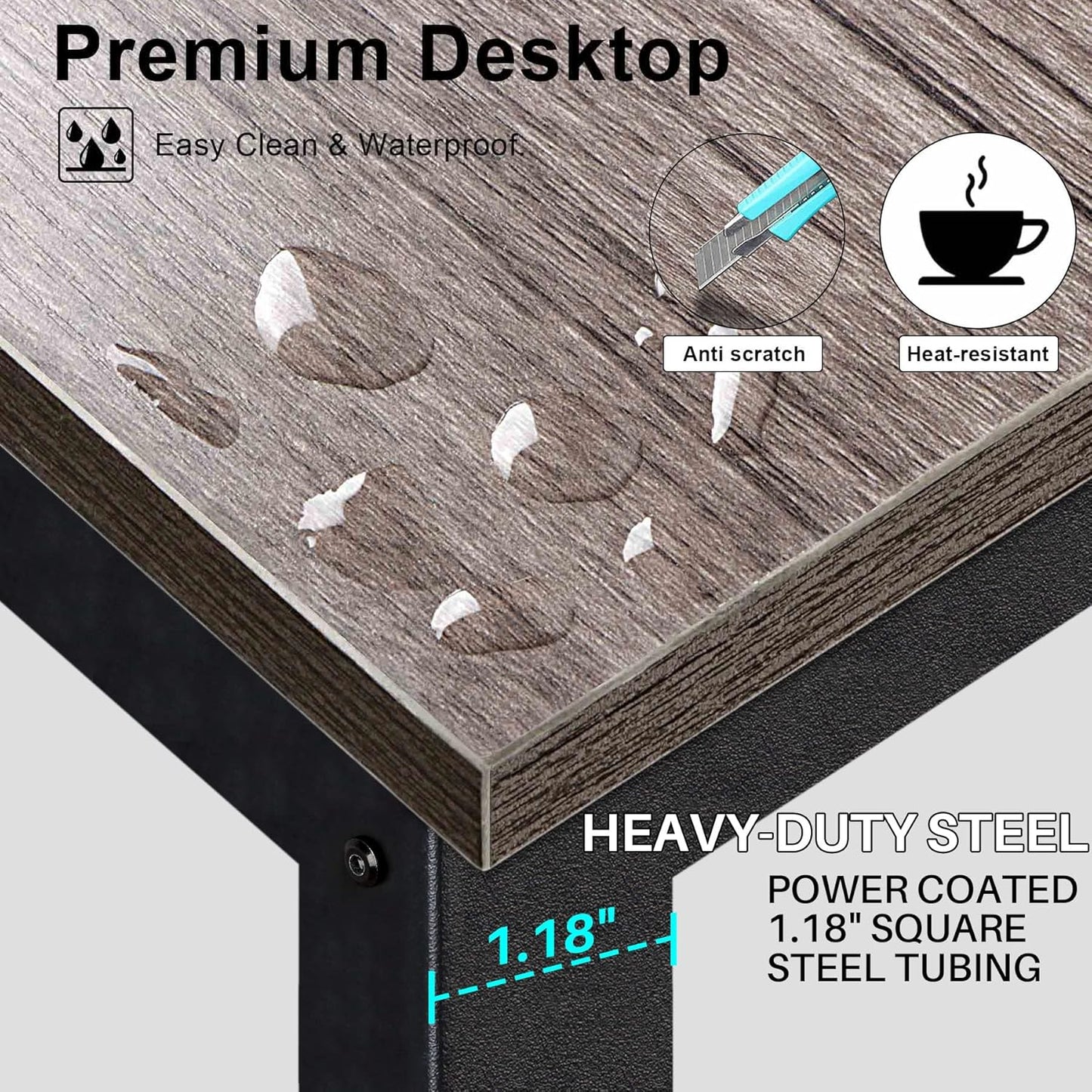 Aquzee Desk with Hutch Bookshelves, Computer Desk with 3 Tiers Storage Shelves, Space Saving Design Black Metal Legs Desk with Grey Board, Easy Assemble