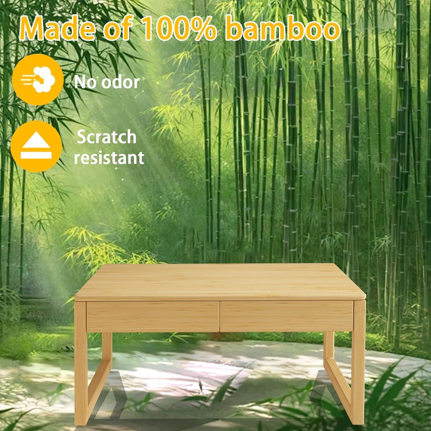 Japanese Floor Coffee Table,Bamboo Low Table,Japanese Tea Table for Sitting Tatami Meditation Living Room Home Office(Wood Color)