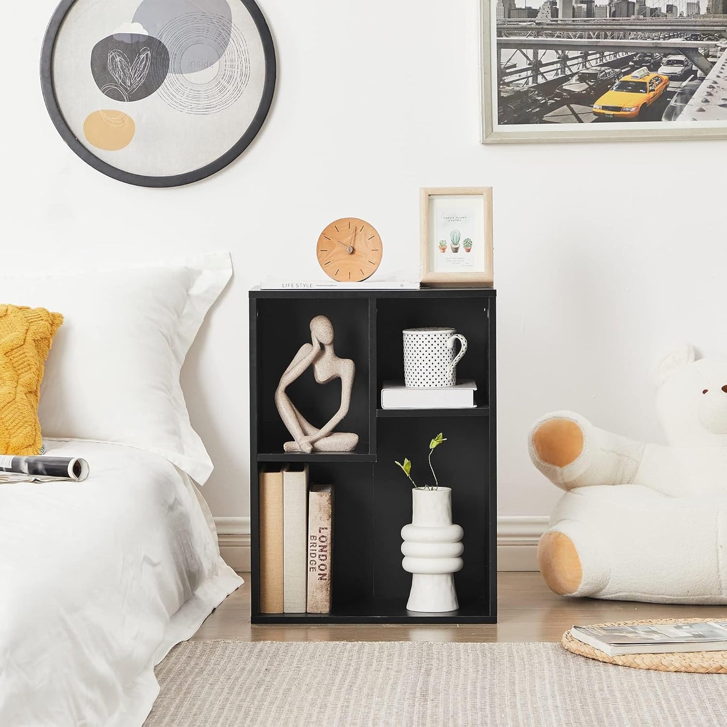 VECELO Small Bookshelf, 3 Cube Shelf, Fits Tallest Hardcovers, Horizontal Available, Short Bookcase for Small Spaces, Matte Black