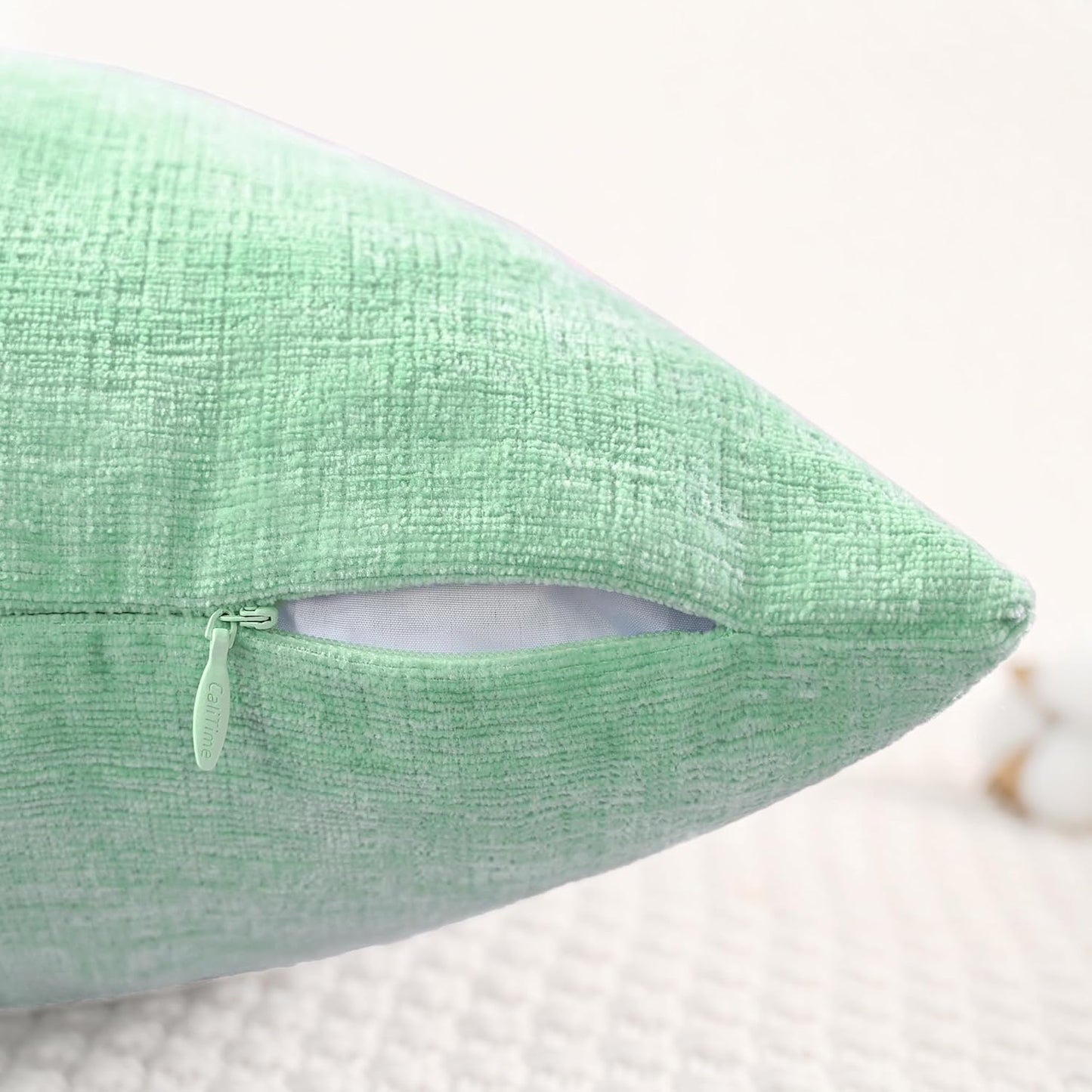 CaliTime Throw Pillow Covers Decorative 24 X 24 Inches Pack of 2 Cozy Chenille Cushion Cases for Couch Sofa Bed Living Room Home Grey Green