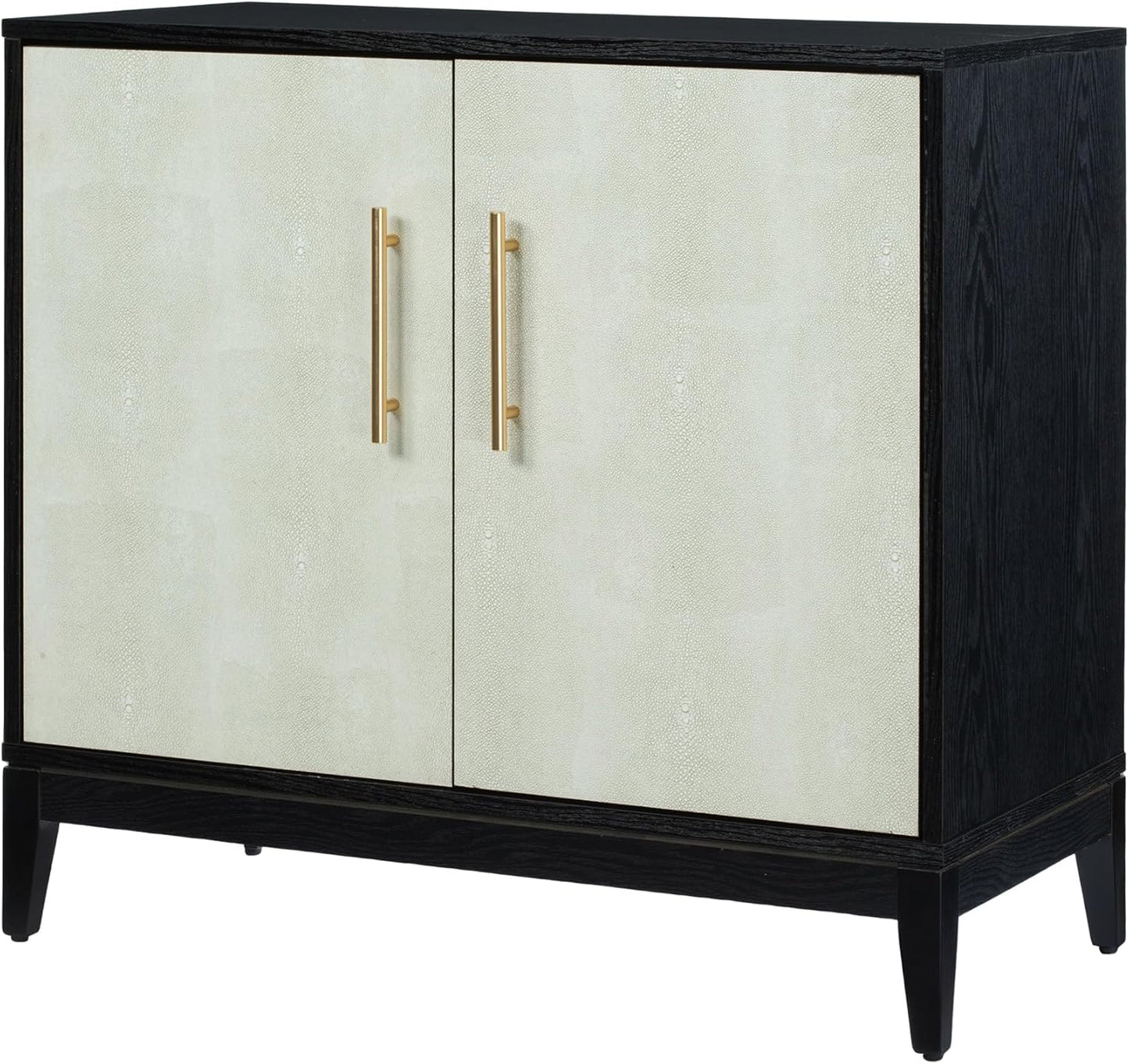 Sango Shagreen 2-Door Cabinet, Elegant Black Faux Shagreen Storage Cabinet with Brass Handles, Adjustable Shelf, Timeless Luxury Design, Stylish Accent Furniture for Living Room or Dining Room