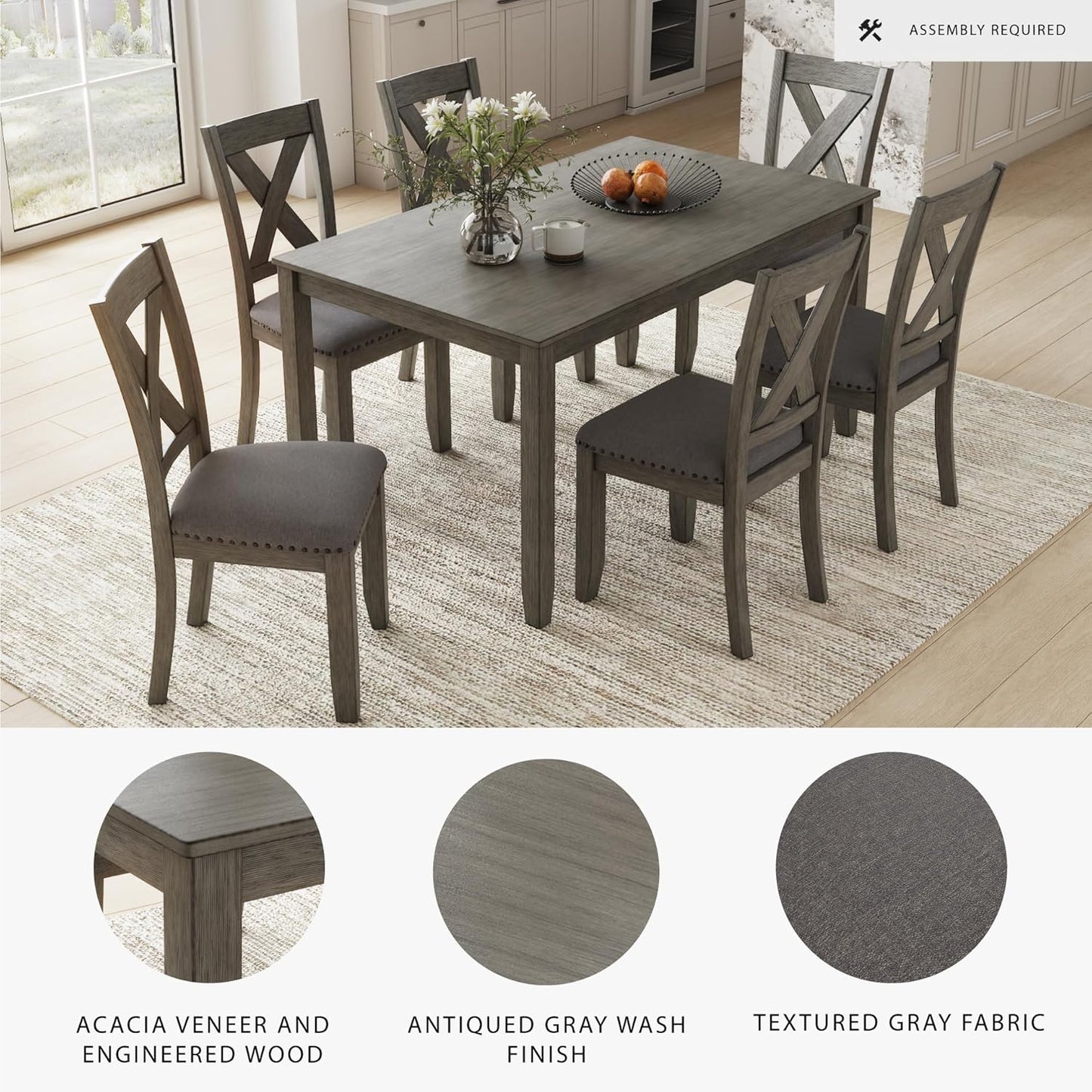 Signature Design by Ashley Caitbrook Rustic 7 Piece Dining Set, Include Table and 6 Chairs, Gray