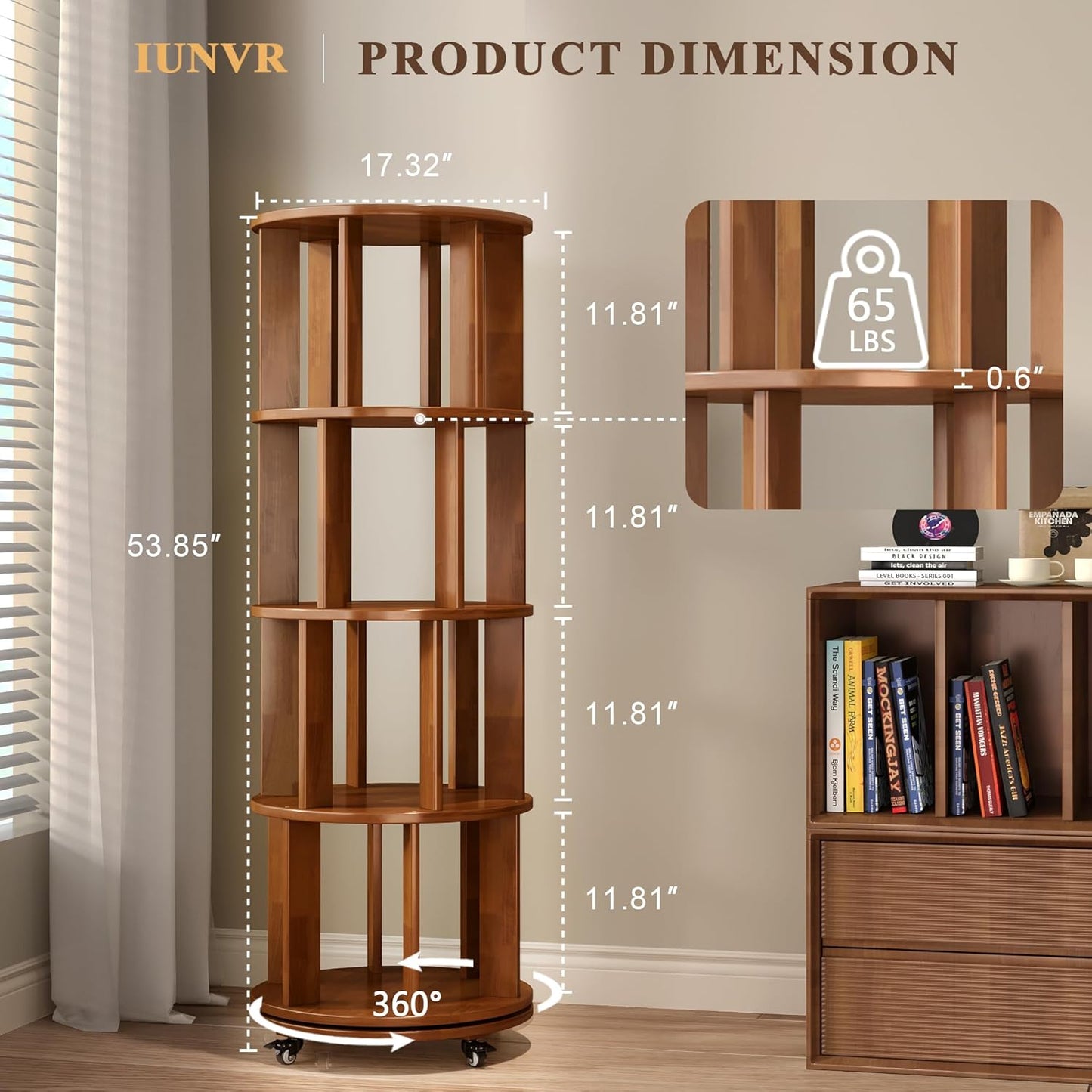 4-Tier Rotating Bookshelf, 360° Spinning Stackable Bookcase, Freestanding Bookshelf for Home Office Study Room Bedroom Living Room