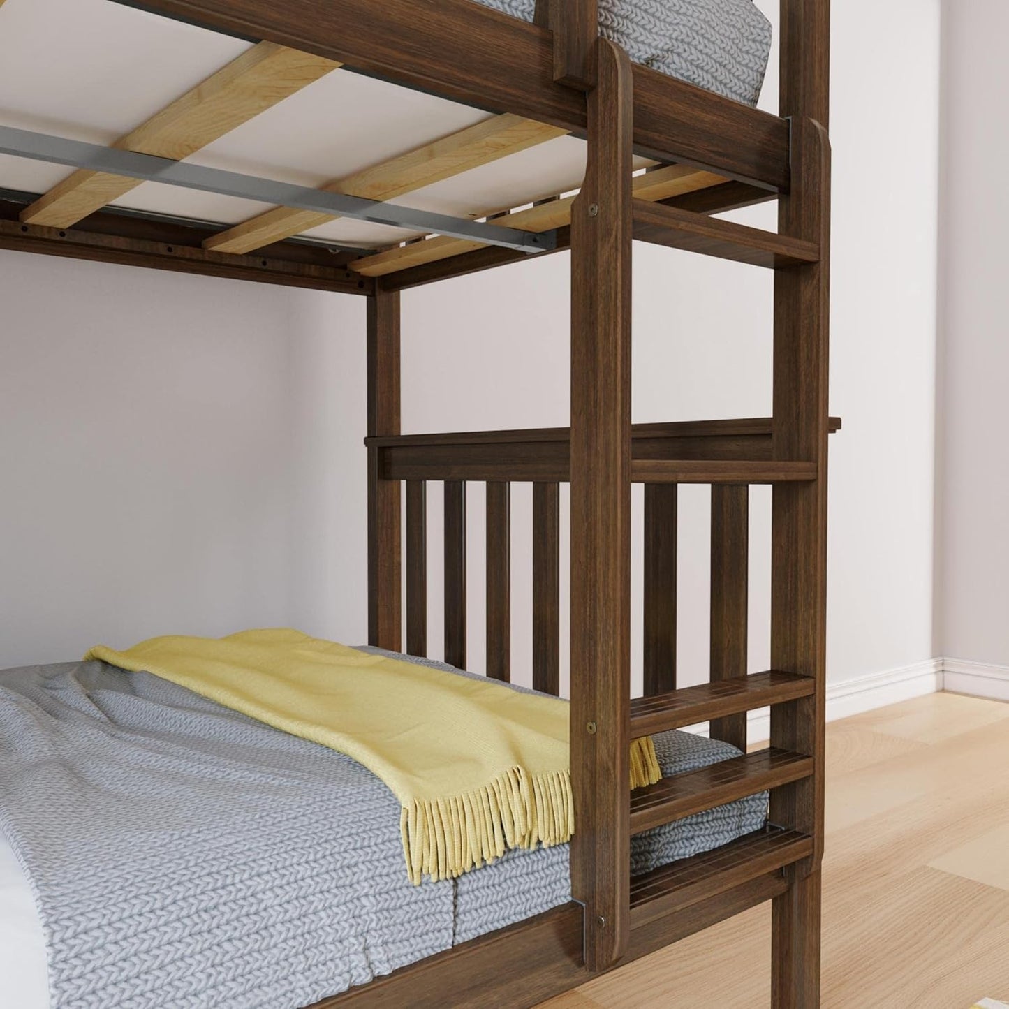 Max & Lily Bunk Bed Twin over Twin, Solid Wood Bunk Bed Frame with Ladder for Kids, 14" Safety Guardrails, Easy Assembly, No Box Spring Needed, Walnut