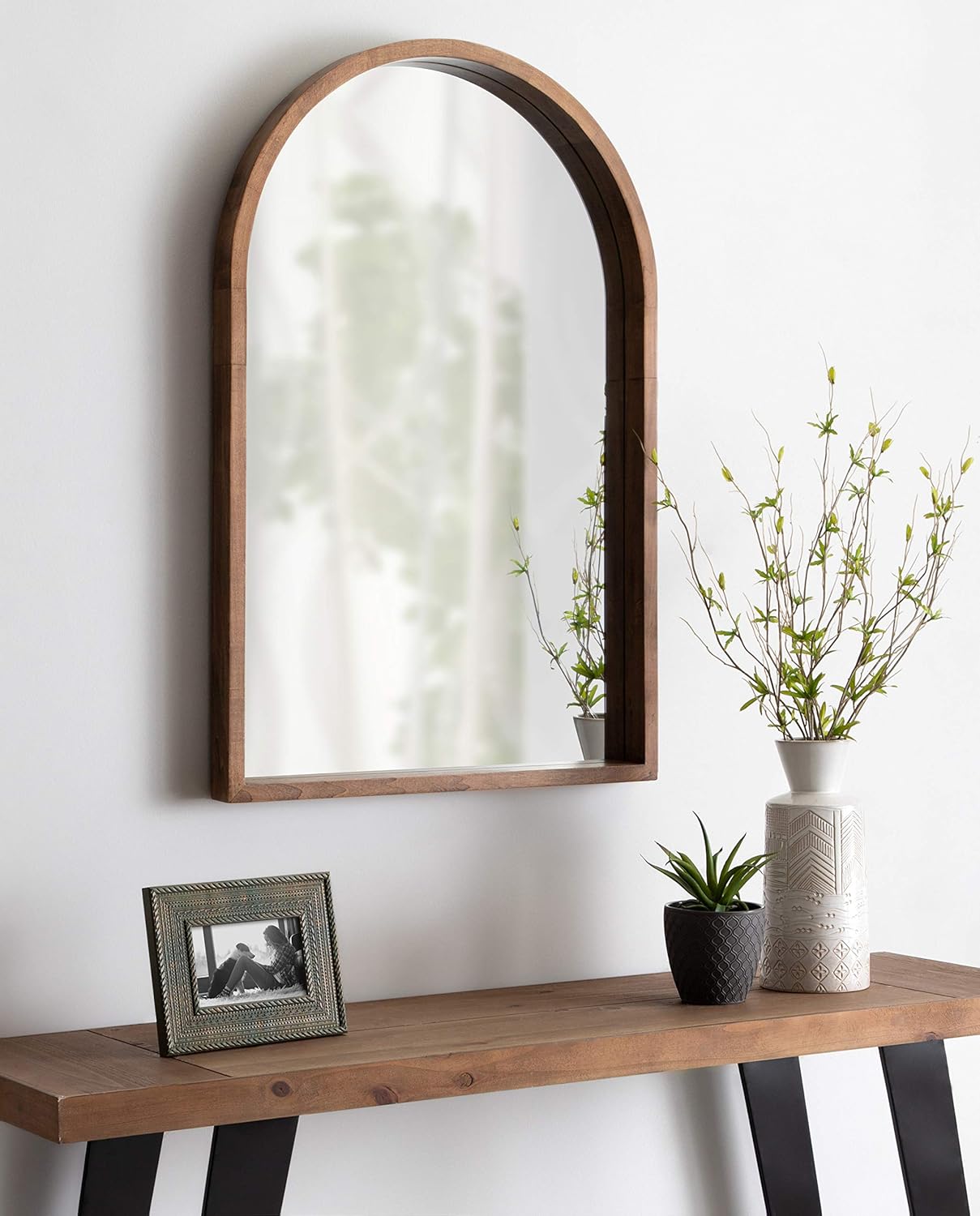 Kate and Laurel Hutton Rustic Modern Farmhouse Arch Mirror, 24" x 36", Natural Wood Finish