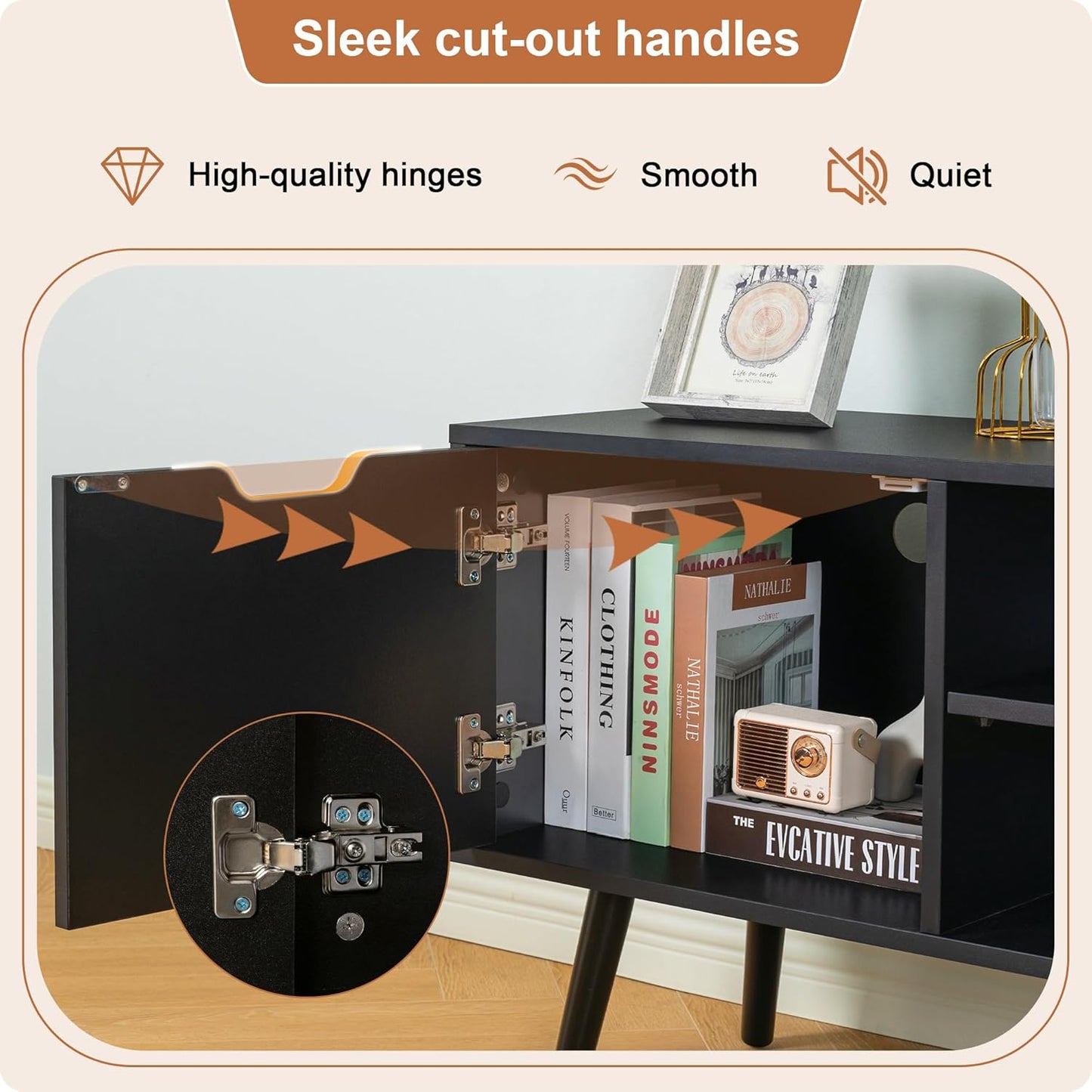 ALINE FURNITURE Black TV Stand with Storage - Media Console Cabinet for 50 55 60 Inch TVs - Entertainment Center - Wood TV Stands for Living Room