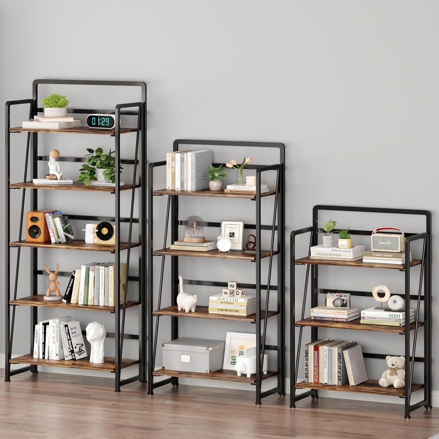BHG No Assembly Folding Bookshelf for Living Room,Collapsible Book Shelf for Home Office, Portable Bookcase Storage Organizer Rack Shelves