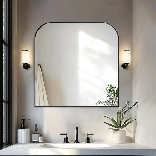 Bathroom Vanity Mirror,30" x 30" Black Metal Framed Wall Mirror for Over Sink, Living Room, Bedroom,Entryway Decor