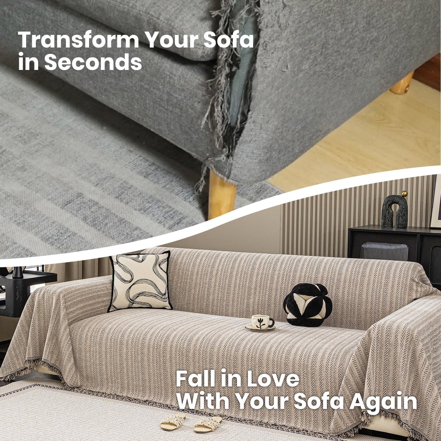 Nobildonna Sofa Chair Cover Waterproof Soft Thicken Chenille Cushion Couch Cover with Tassels,Washable Sofa Slipcovers for Armchair Recliner Sectional Sofa Furniture Protector, Brown 71"x71"