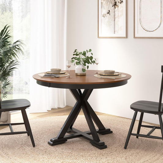 Bush Furniture Round Dining Table, 45 inch Trestle Design, Modern Transitional, West End Collection, Dark Brown and Black