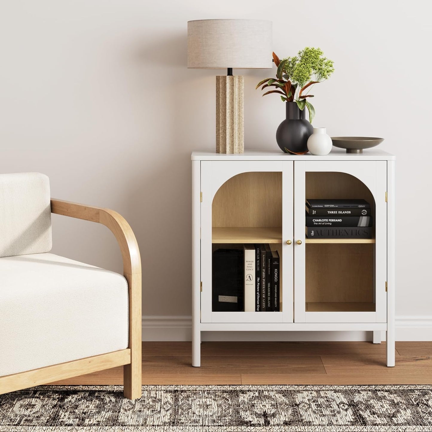 Nathan James Mason Storage Accent Cabinet Sideboard Buffet, Credenza with Glass Doors and Adjustable Shelf for Dining Room, Entryway and Living Room, Clear Glass/White/Light Oak