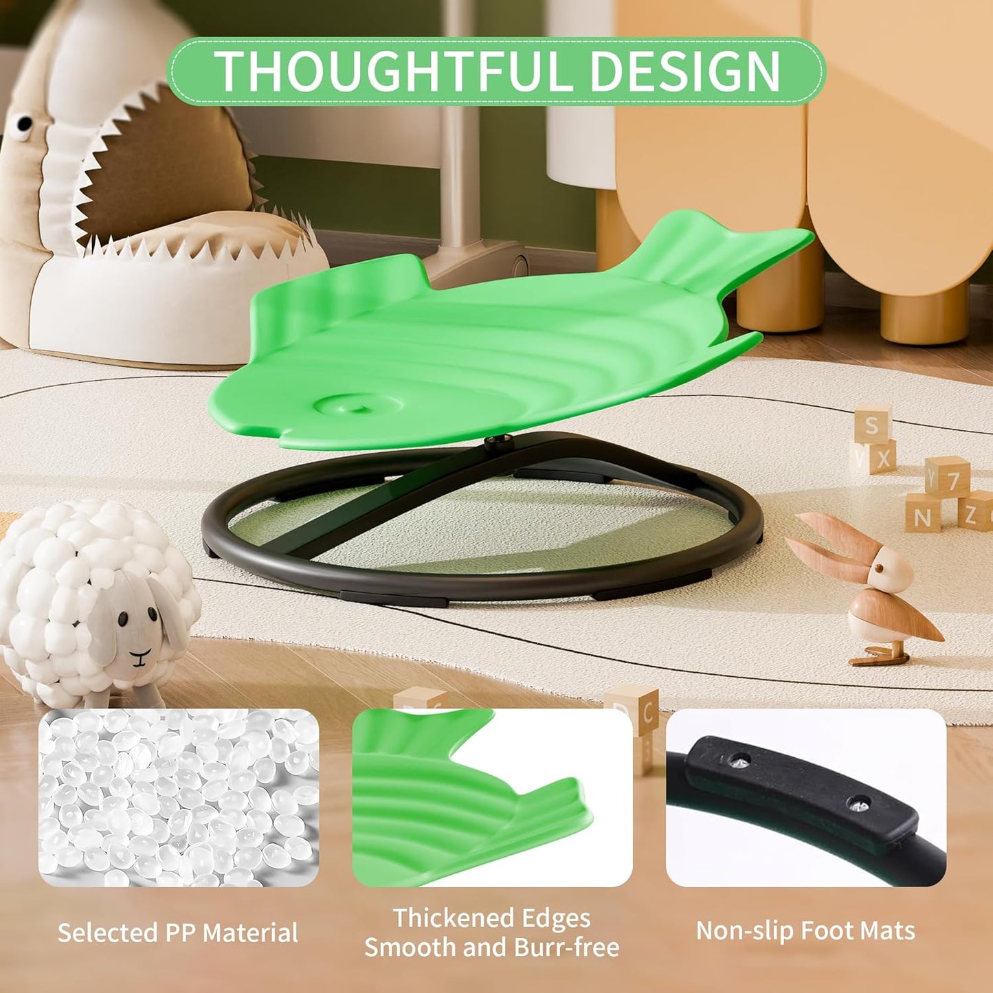 Spinning Chair for Autistic Kids, Autism Sensory Spinning Chair, Sensory Chair for ADHD Children, Sit and Spin Training Body Coordination, Upgraded Dark Green Flying Fish Shape