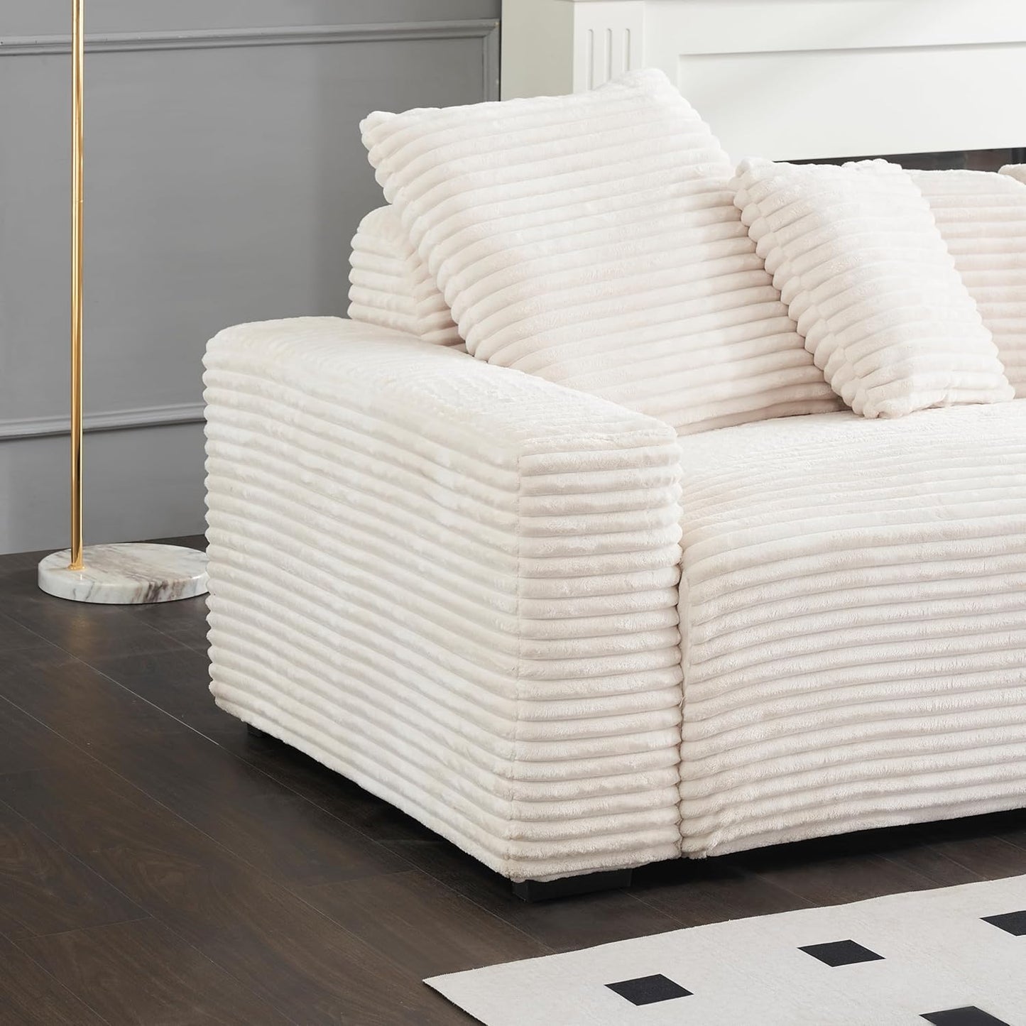 Ball & Cast 104" Modular Sectional Sofa,Cloud Sectional Couch with 4 Pillows,Loveseat Couches W/Deep Seat and Armrest,4 Seater Sectional Sofa for Living Room,Apartment,Corduroy Fabric,Beige