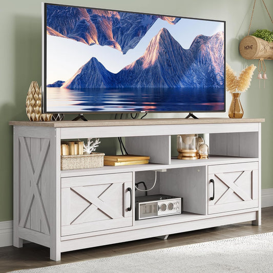 YITAHOME TV Stand for 65/55 Inch Television, Farmhouse Entertainment Center Television Stand with Power Outlets and Open Shelf, Media Console TV Cabinet for Living Room, Grey White/Grey Wash