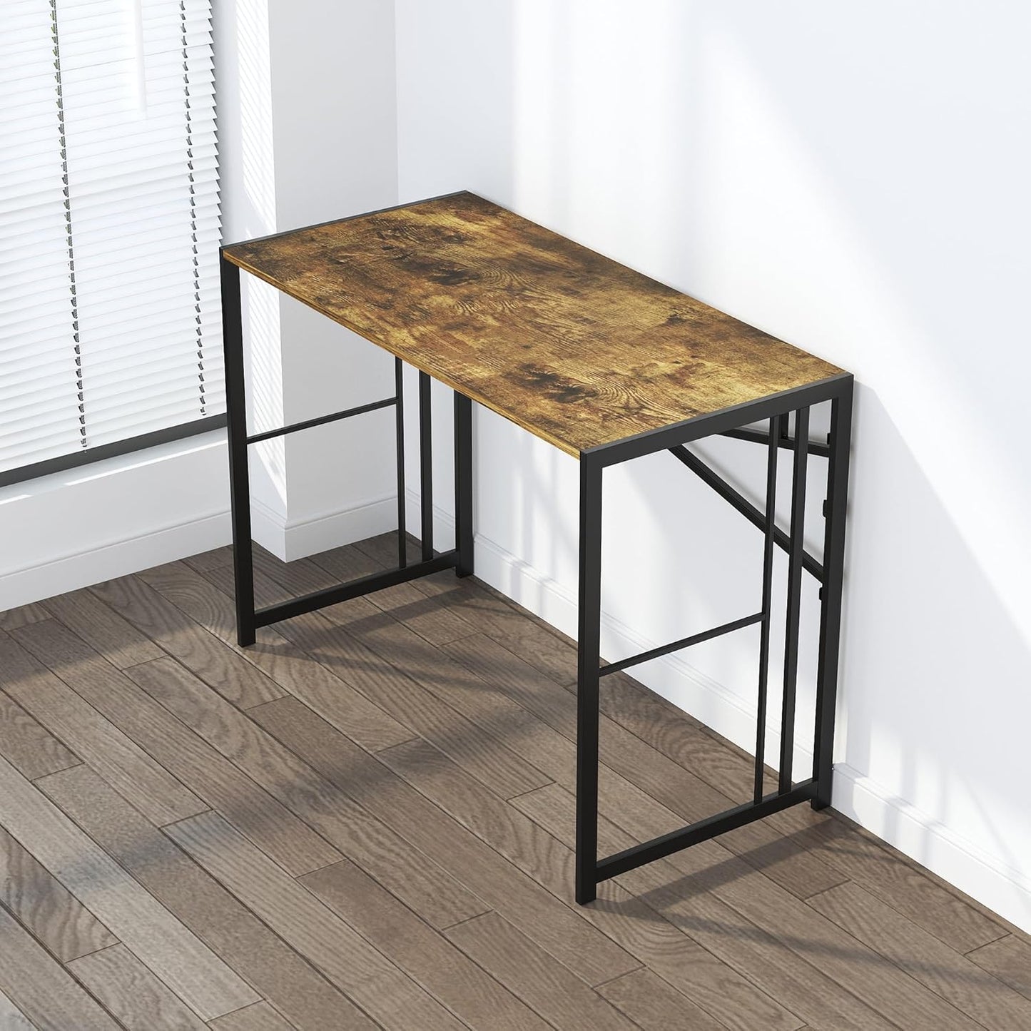 35 inch Small Folding Computer Desk, Writing Gaming Computer Desk for Small Spaces, No Assembly Required Home Office Tale, Rustic Brown